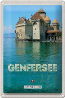 Blechschild-GENFERSEE MIT SCHLOSS