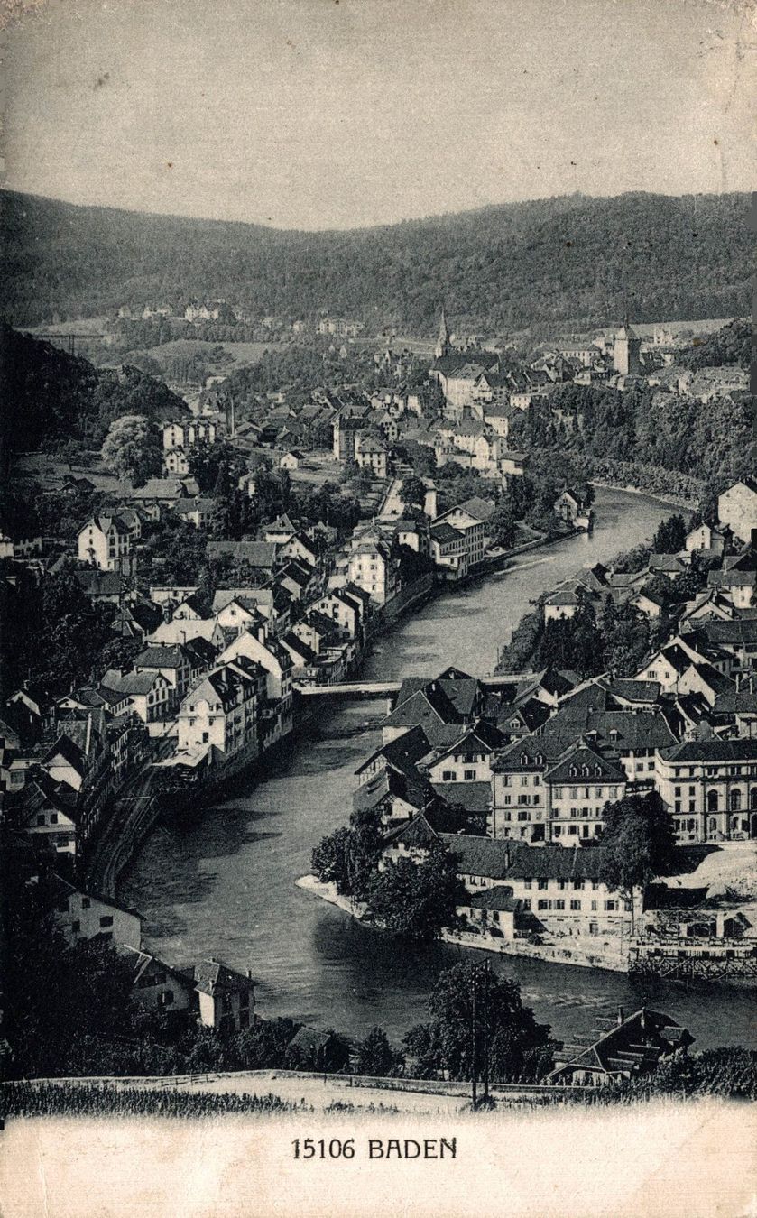 Ansichtskarten: Baden. Limmat mit Bäderquartier – Gebraucht aus Bronschhofen von Astore