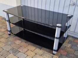 Elegant Glas-TV-Möbel mit 3 Ebenen, Rollen, TOP Zustand