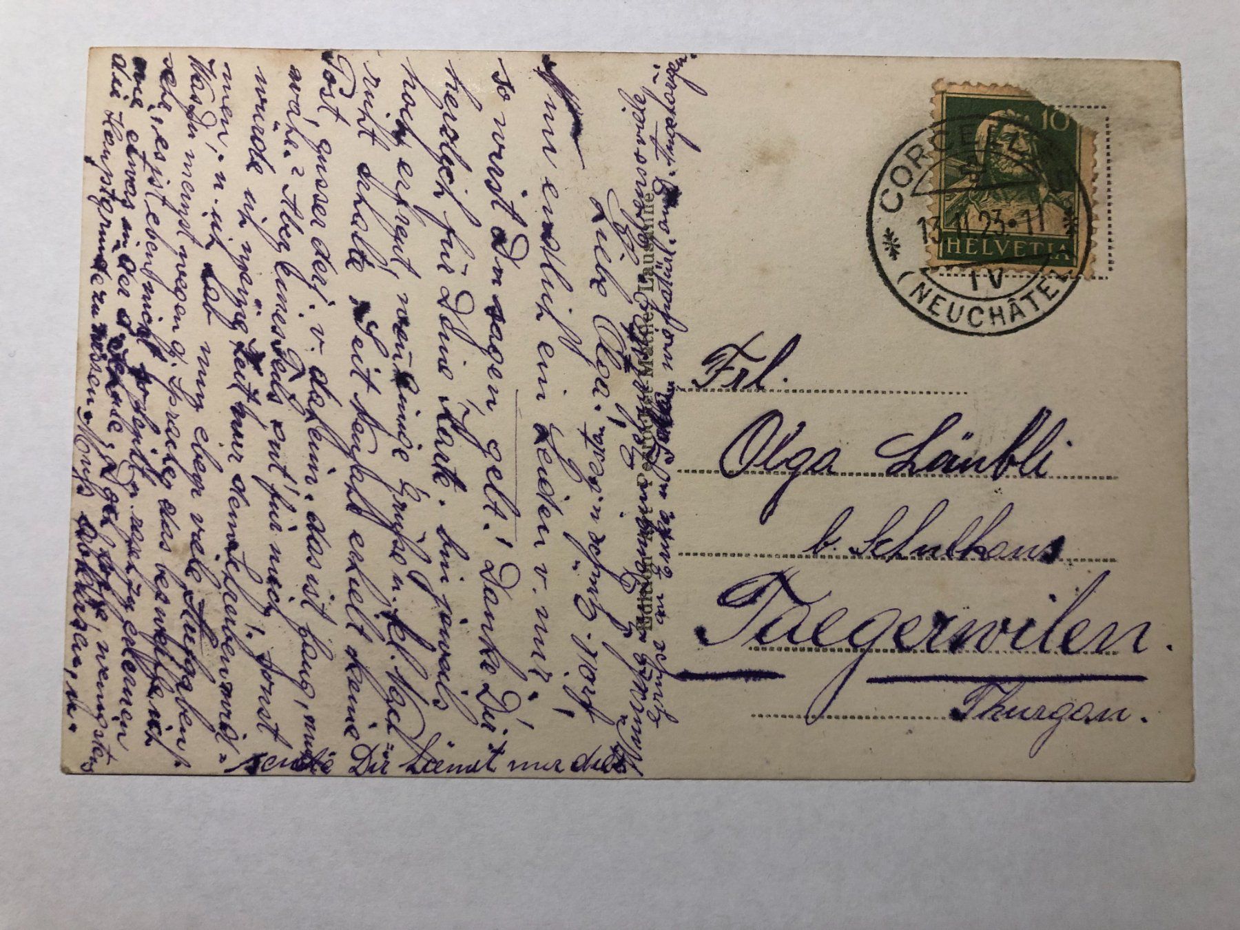 Cartoline postali: Ansichtskarte Corcelles NE gelaufen 1923 – Usato da Pfäffikon ZH venduto da Waltoversand 1