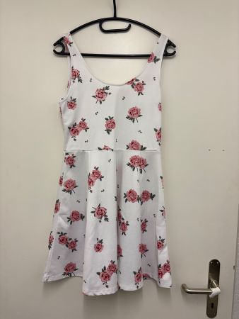 Kleid weiss mit Rosenmuster Grösse M