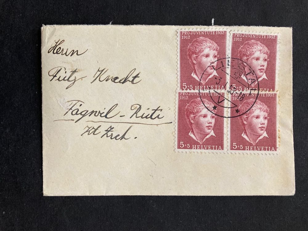 Schweiz 1952 Neujahrsgruss Briefli 4x5 Rp PJ LIESTAL 3.1.53 1