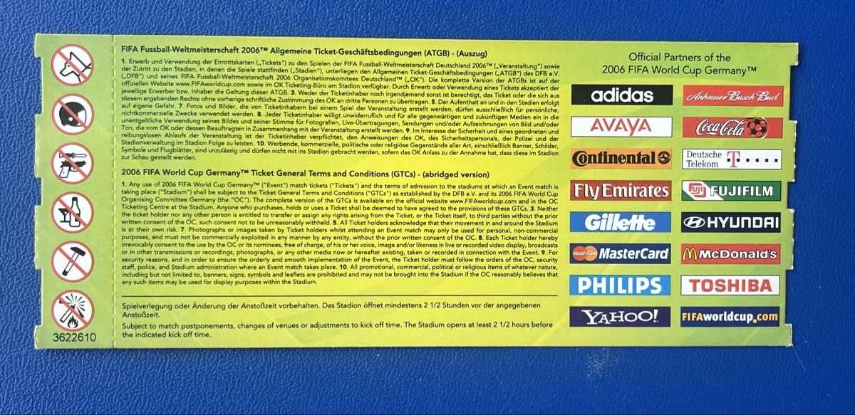 Biglietti: FUSSBALL WELTMEISTERSCHAFT 2006 FINAL TICKET – Usato da Münchenstein venduto da tschepo64 1