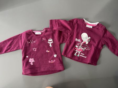2 Langarmshirts Mädchen beere mit Motiv Gr 80