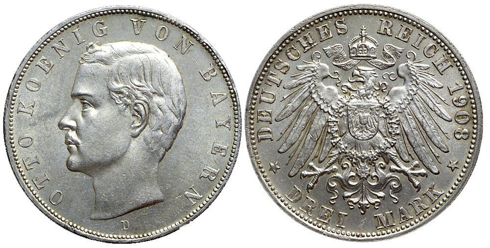 Tutti le monete: Bayern, 3 Mark 1908 D – Usato da Chiasso venduto da Novamarketing