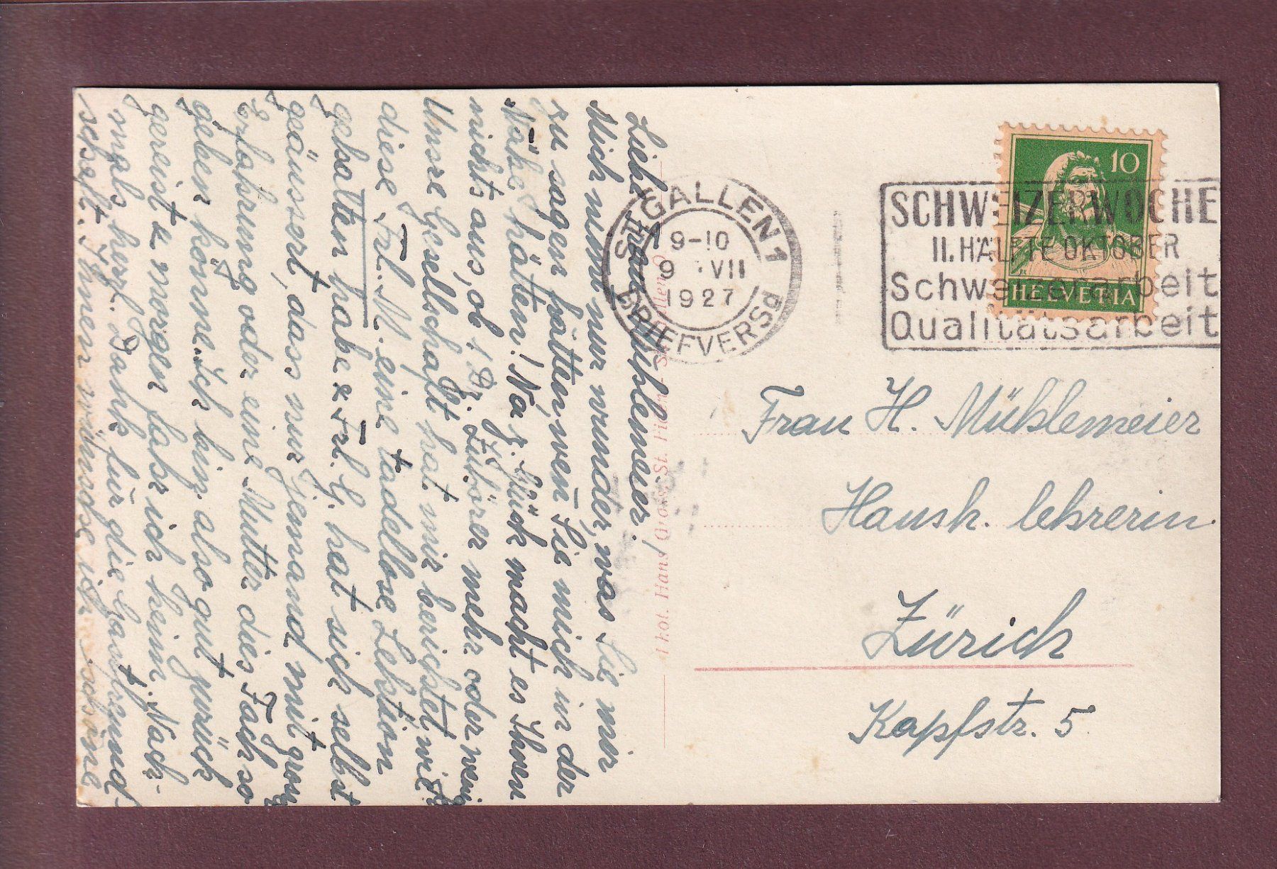 Cartoline postali: ST. GALLEN - Teilansicht - 1927 – Usato da Pully venduto da nicecards 1