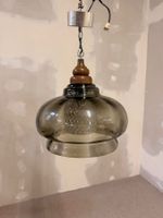 Vintage Glas Pendelleuchte retro Hängelampe mit Holzdetails
