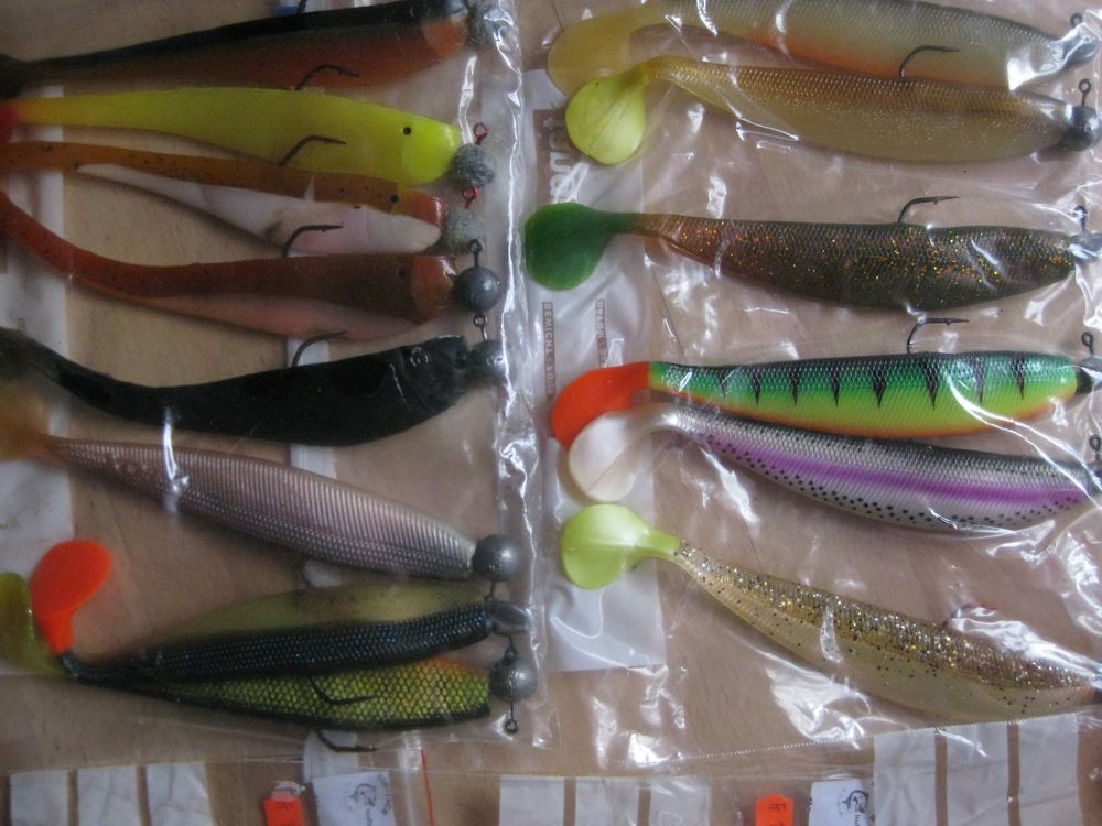 Gummifische Hecht und Zander mit Twisterschwanz 6 Stück 12cm 6g | Mit Hakentaschen für Offset
