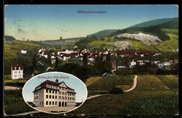 AK Münchenstein, Sekundar-Schulhaus und Ortsansicht