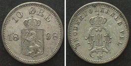 NORWEGEN 10 Ore 1898 OSCAR II. Silber ERHALTUNG! vz+