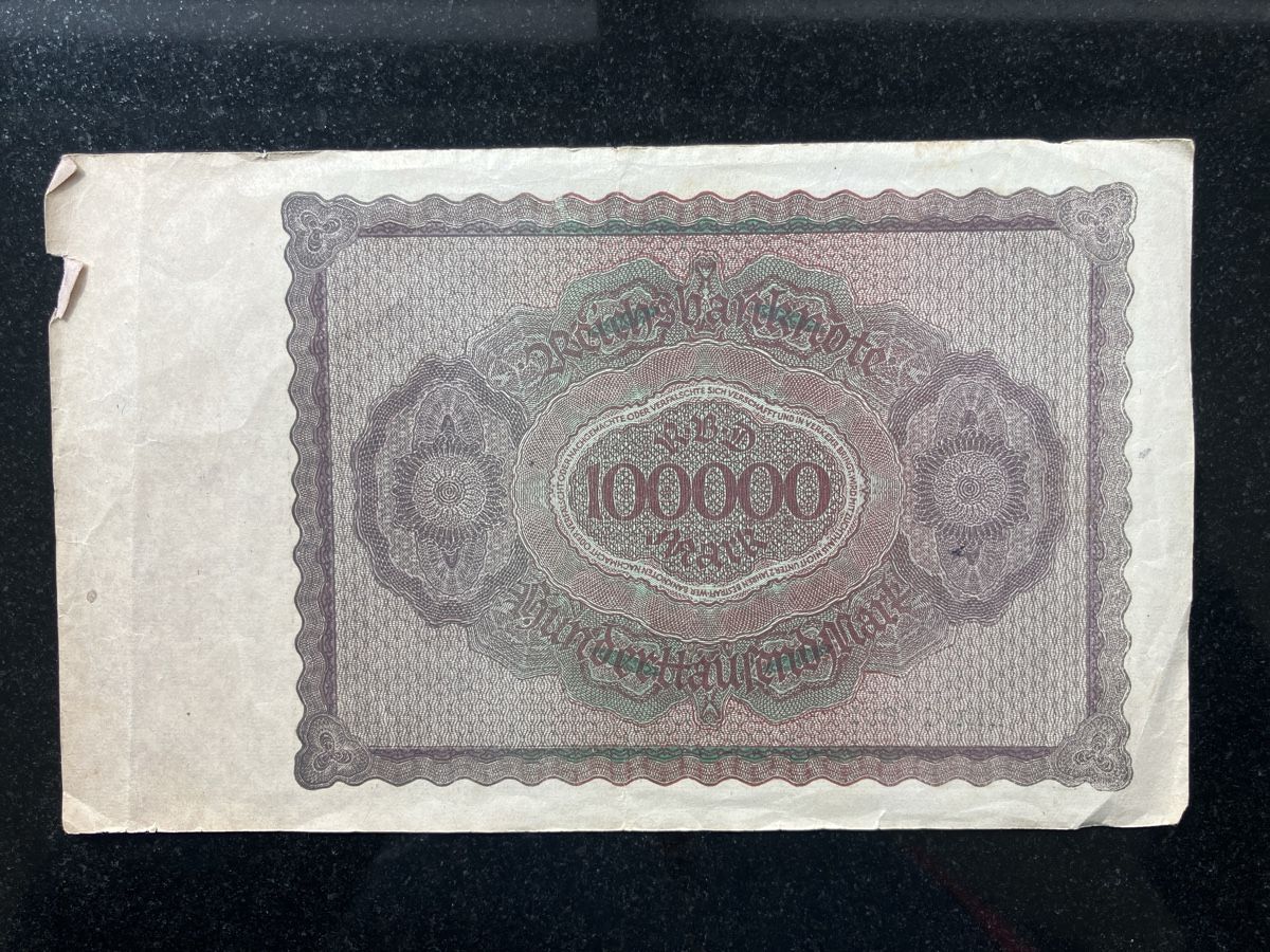Banconote: German 100,000 Mark Hyperinflation Reichsbanknote – Difettoso da Wettingen venduto da BAG4478 1