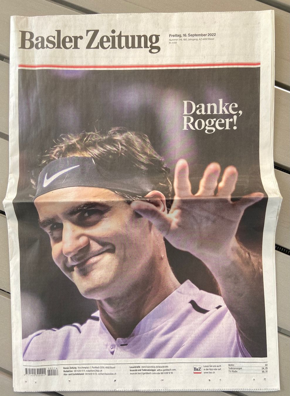 Riviste & Magazine: Basler Zeitung Roger Federer Rücktritt – Nuovo (secondo la descrizione) da Bassersdorf venduto da Stellabella