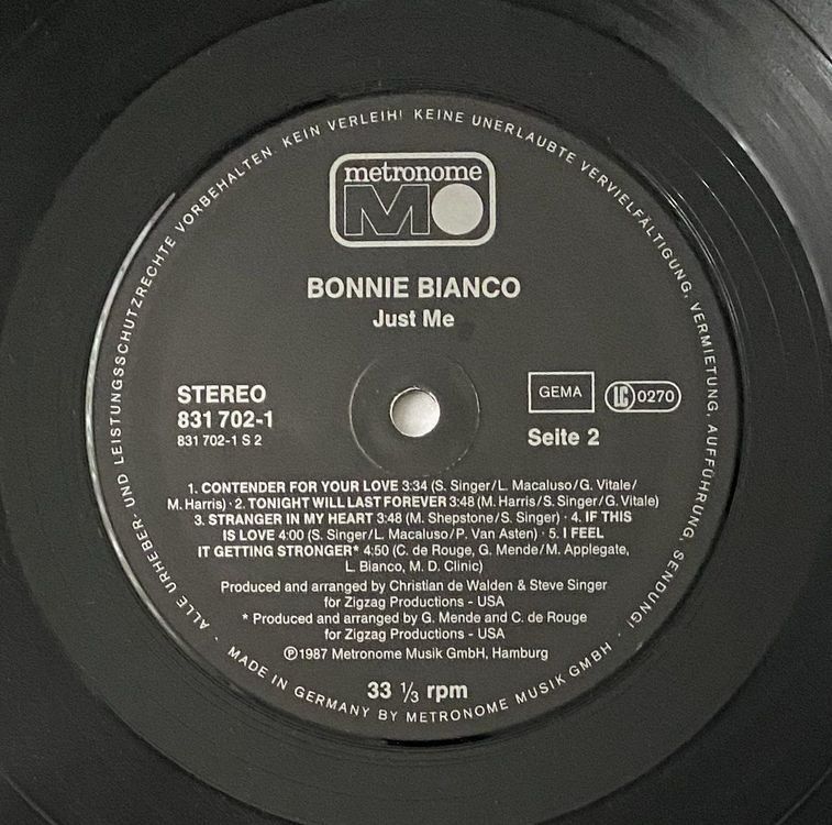 Dischi in vinile: Bonnie Bianco, Just Me – Usato da Flums venduto da Empe1 5