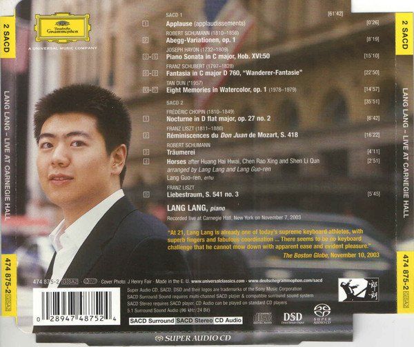 CDs: Lang Lang LIVE AT CARNEGIE HALL Piano Classical Romantic 2CD – Gebraucht aus Kandergrund von Sososo 1