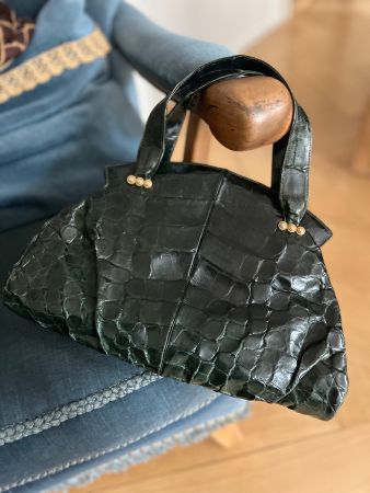 Vintage Crocodile Leather Handbag darkgreen