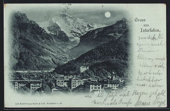 Cartoline postali: Mondschein-AK Interlaken, Ortsansicht au – Usato da Berlin venduto da bartko-reher