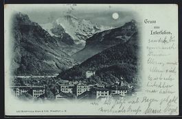 Mondschein-AK Interlaken, Ortsansicht au