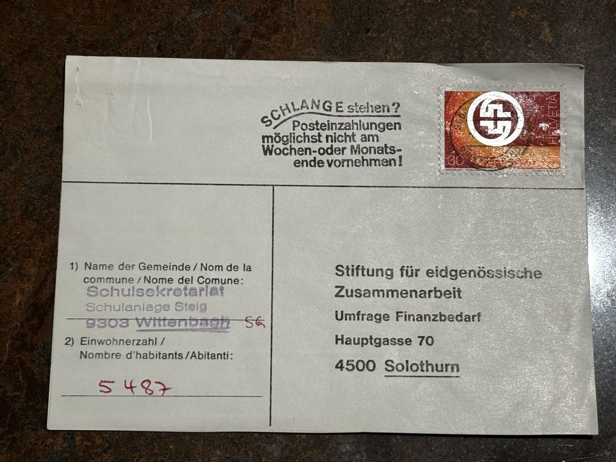 Alle Briefmarken: Historisches Dokument: Wittenberg Schweiz 1975 – Gebraucht aus Zürich von engebrunau