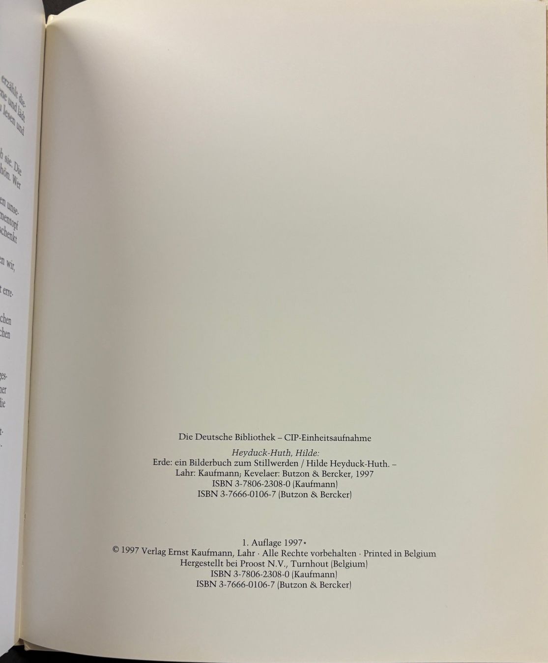 Libri: Heyduck-Huth Hilde, Erde - Ein Bilderbuch zum Stillwerden – Nuovo (secondo la descrizione) da Sarnen venduto da Livres 7