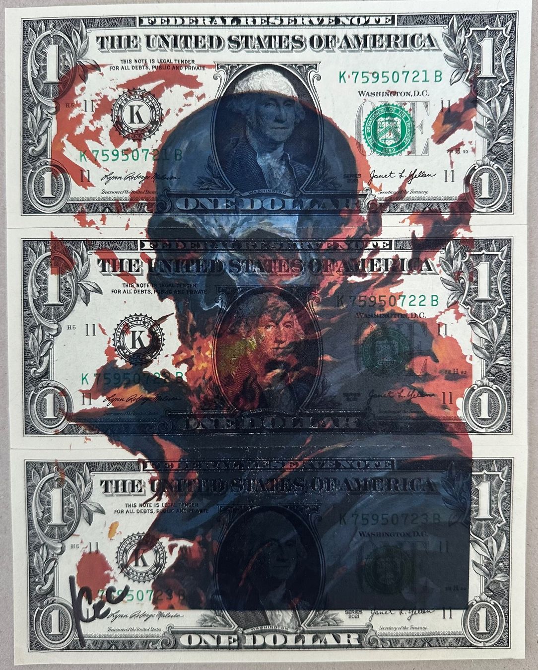 Dipinti: KeC: Deadly Dollars, Geldkunst, Echte Dollars, UNIKAT – Nuovo (secondo la descrizione) da Meilen venduto da Smgdesign