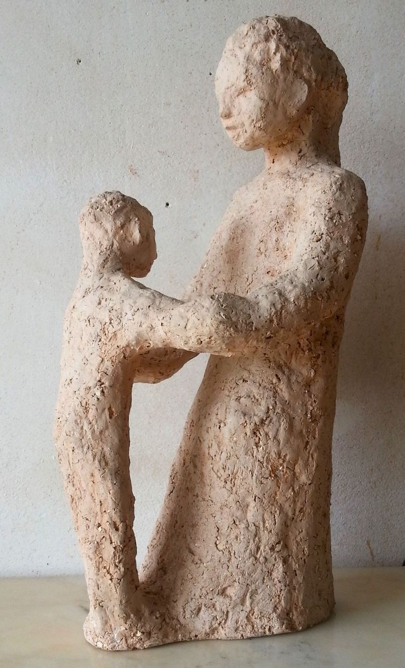 Skulpturen & Statuen: Mutter und Kind, Terracotta, signiert, H = 37 cm – Gebraucht aus Oberriet SG von ganesh435