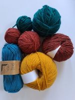 Wollset Unifarben Reste in Rot, petrol, blau, gelb