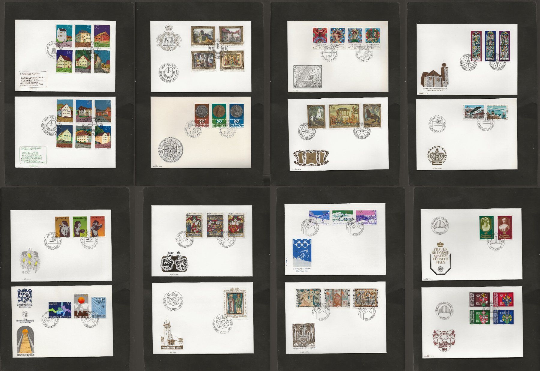 Tutti i francobolli: 16 FDC Liechtenstein 1978 bis 1980 – Usato da Au ZH venduto da xelagreb01