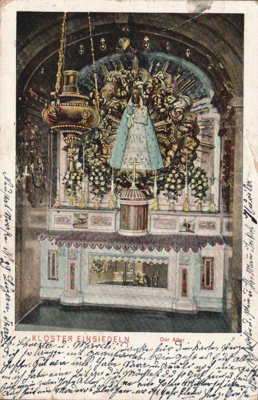Cartoline postali: Alte Ansichtskarte Kloster Einsiedeln, Schwarze Madonna 1909 – Usato da Luzern venduto da Kartenansicht