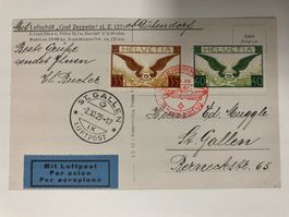 Kat. 14+15, Zeppelin Karte, Dübendorf-St. Gallen, KP 315.--