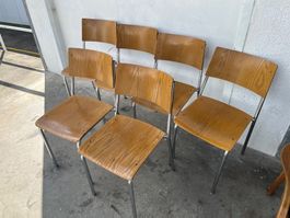 4 Vintage Stapelstühle Chrom Holz Bigla/Embru/Horgen