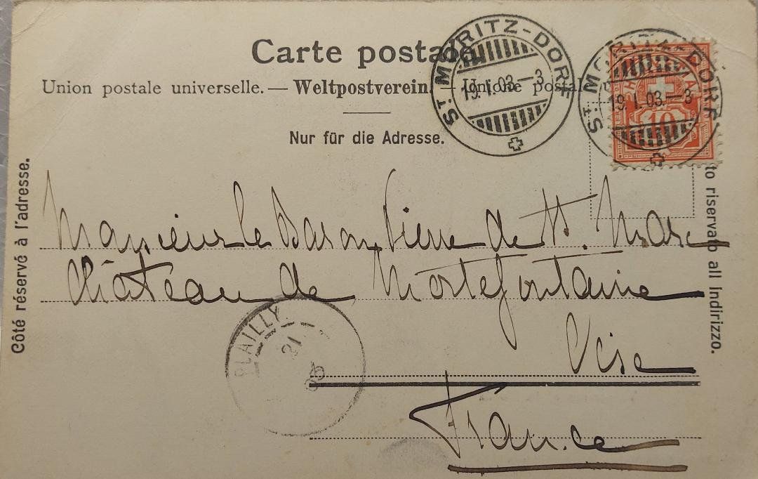 Ansichtskarten: St. MORITZ - Village-run - 1903 – Gebraucht aus Delémont von Domdom1 1