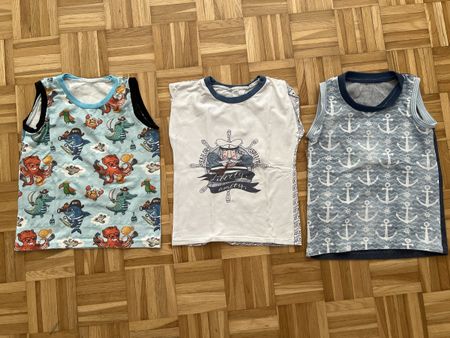 3 x handmade Jersey-Trägershirt Gr. 116/122
