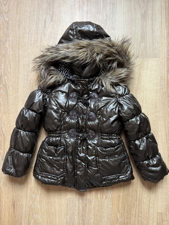 Manteau matelassé marron capuchon fourrure Catimini, t.6 ans