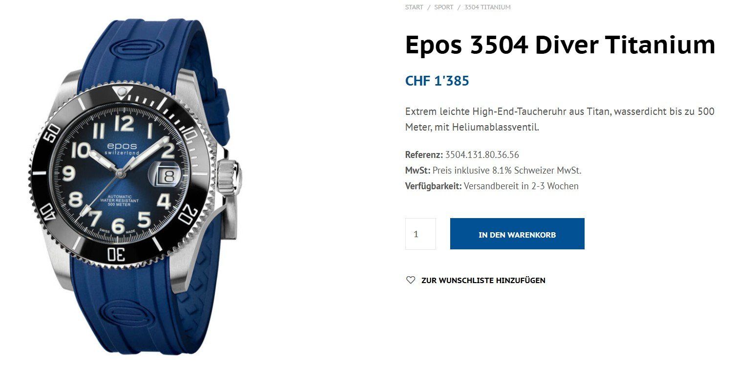 Epos Montres: Epos 3504 Diver Titanium automatik – D'occasion à Lenzburg par rob_znm8 9