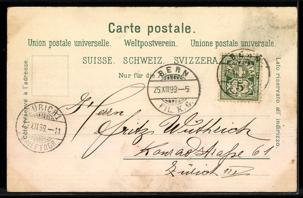 Cartoline postali: Lithographie Bern, Panorama mit Brücke – Usato da Berlin venduto da bartko-reher 1