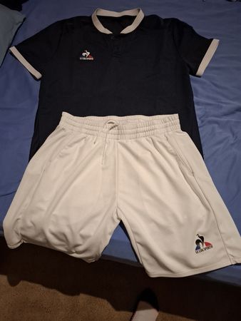 Le Coq Sportif Sportset Polo und Shorts blau weiss Grösse L
