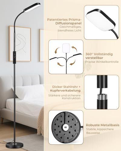 Lampade: LED Stehlampe dimmbar Leselampe mit Fernbedienung – Nuovo e nell'imballaggio originale da Hundwil venduto da Stallone5 7