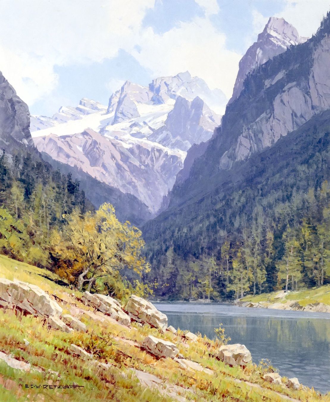 Gemälde: E C W Retzlaff: Gosausee mit Dachsteingebirge – Gebraucht aus Meilen von Anonymous3 1