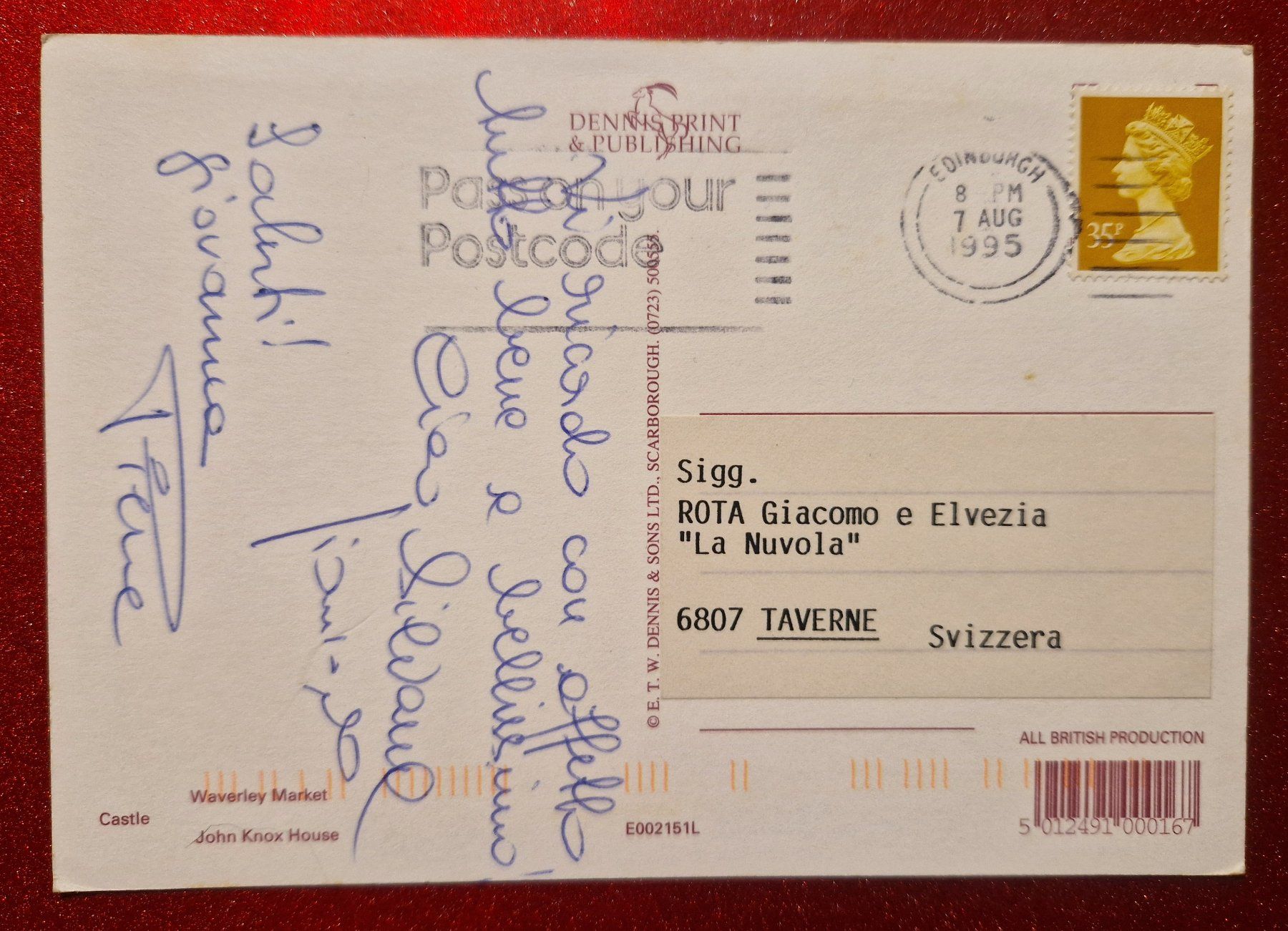 Cartoline postali: Edinburgh Schottland 1995 – Usato da Melchnau venduto da Arthurius 1