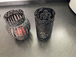 2 Windlichter Handarbeit mit Glas und Kerzen