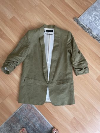 blazer Zara Woman kaki en lin, taille M – Parfait été!