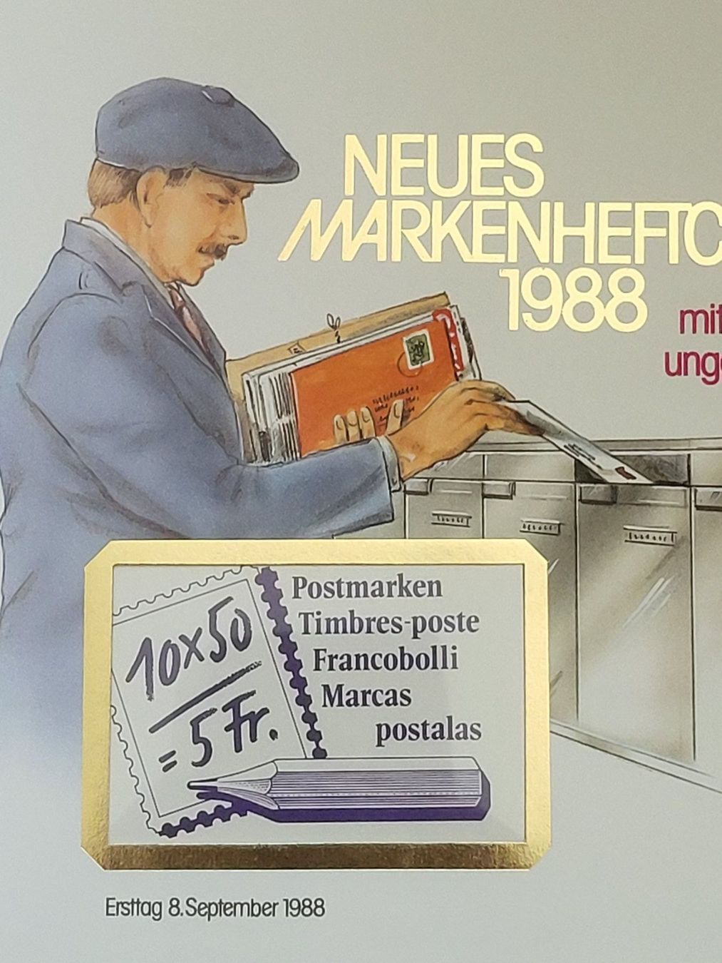 Tutti i francobolli: Couvert mit Markenheftchen "Postbote heute" 1988 – Nuovo (secondo la descrizione) da Weinfelden venduto da michaelino 1