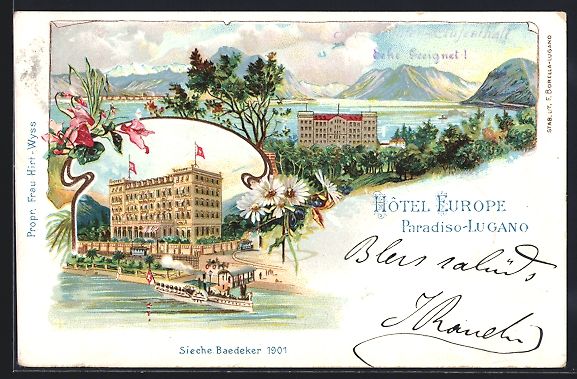 Ansichtskarten: Litho Paradiso-Lugano, Hotel Europe mit  – Gebraucht aus Berlin von bartko-reher