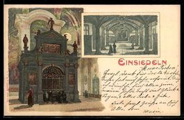 Lithographie Einsiedeln, Die Gnadenkapelle und Kreuzgang