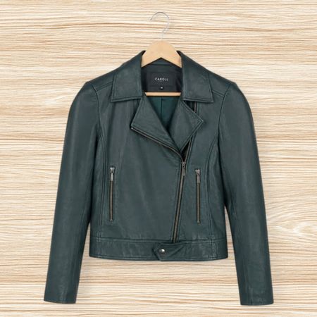 Stilvolle Lederjacke von Caroll Paris – Dunkelgrün Gr. 36