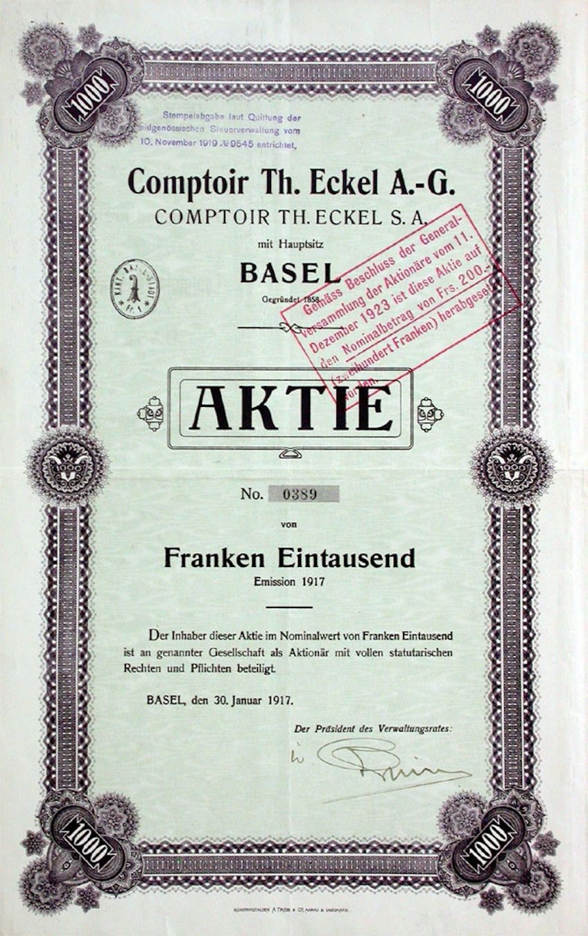 Documenti: Comptoir Th. Eckel AG, Basel, Basel - 1917 – Usato da Solothurn venduto da Sgasche