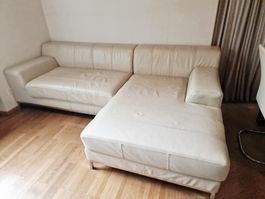 Zwei-teiliges Ledersofa in hellem Beige