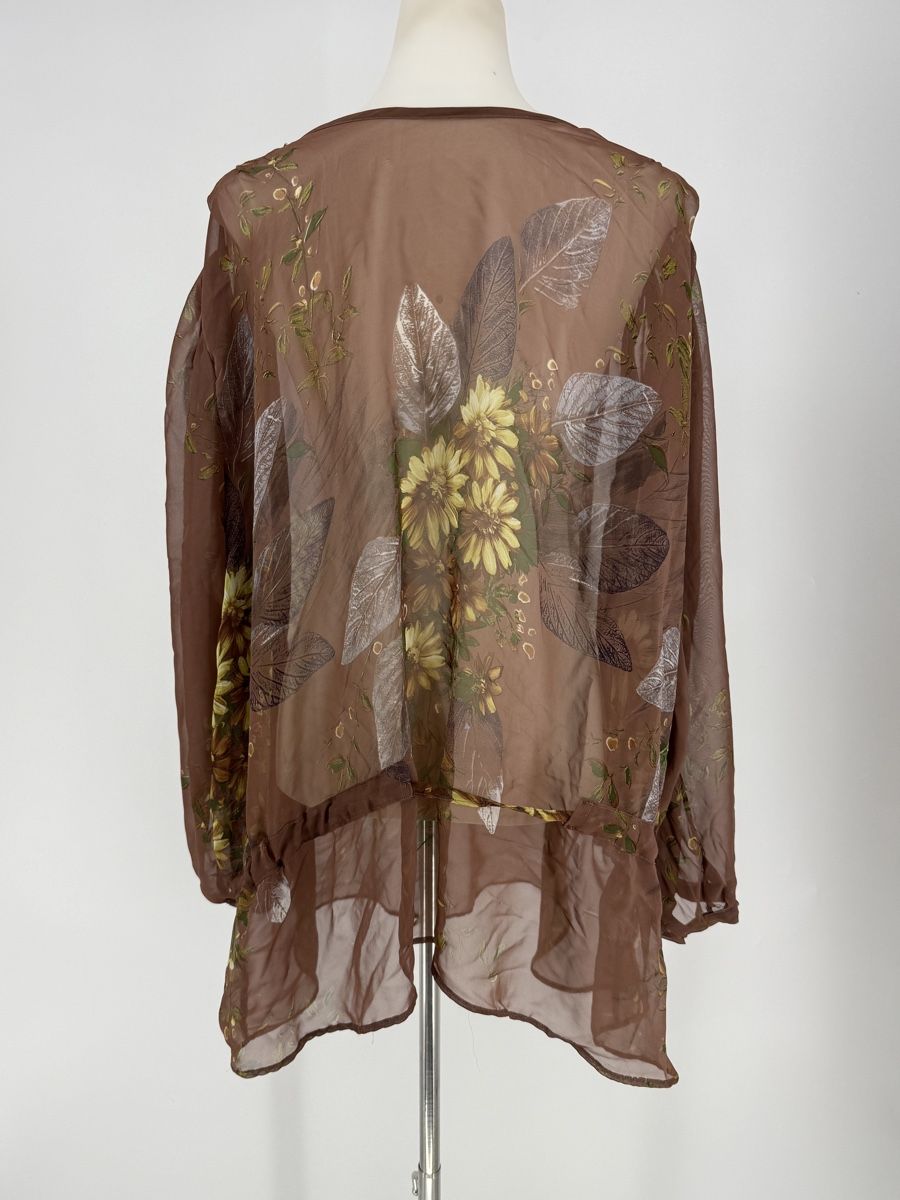 Camicette: Chiffon Bluse transparent braun Blumenmuster Gr. 48/50 – Difettoso da Auenstein venduto da moin. 1