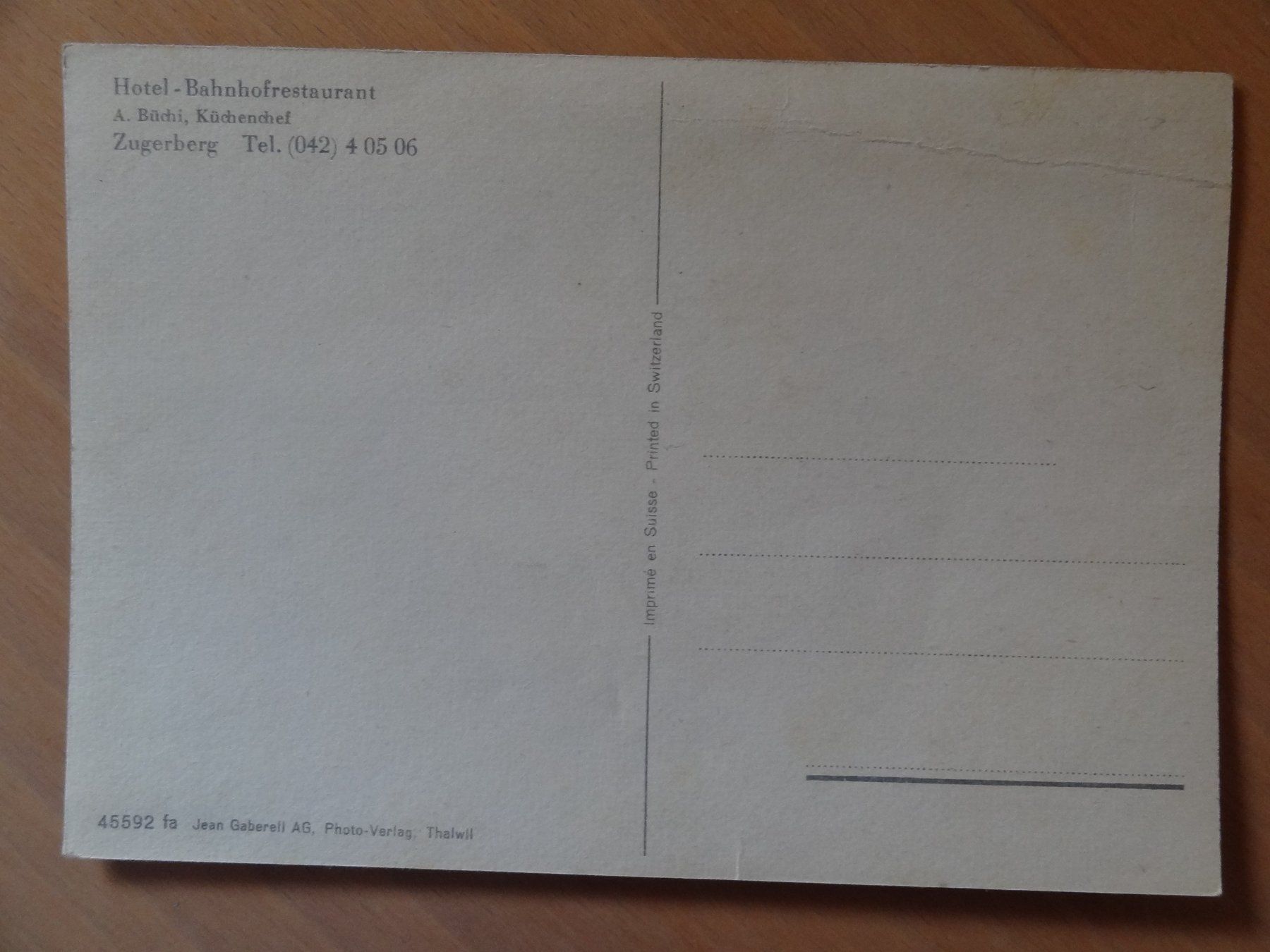 Cartoline postali: Zugerberg - Hotel Bahnhofrestaurant – Usato da St Léonard venduto da Riglin 1