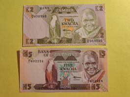 SAMBIA - 2 + 5 Kwacha UNC (88/B-070795,38/C-402224)